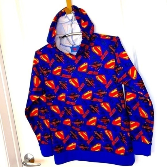 DC COMICS | Youth Size XL (14-16) SUPERMAN Blue Hooded Sweatshirt - Picture 2 of 8